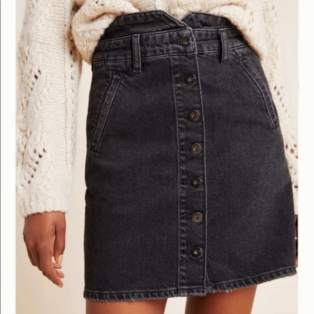 Anthropologie Pilcro and the Letterpress Distressed Mini Denim Skirt in Black, 4